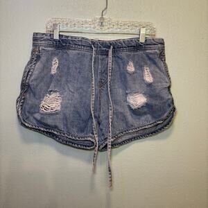 Women's Umgee Drawstring Distressed Blue Jean Shorts L